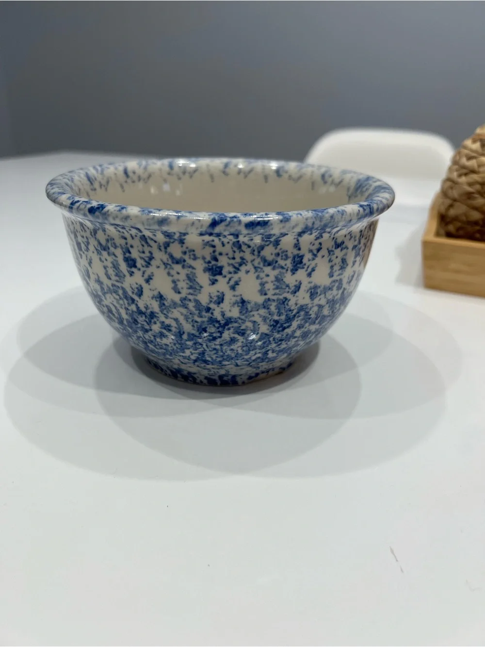 Pier 1 Blue and Cream Speckled Ceramic Serving Bowl